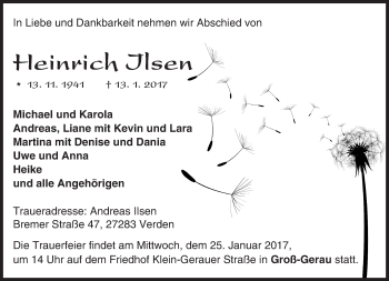 Traueranzeige von Heinrich Ilsen von Trauerportal Echo Online