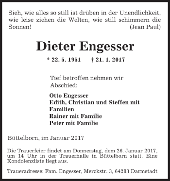 Traueranzeige von Dieter Engesser von Trauerportal Rhein Main Presse