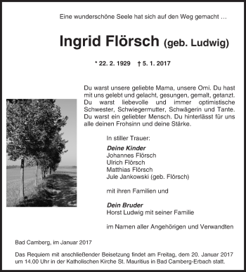 Traueranzeige von Ingrid Flörsch von  Camberger Anzeiger