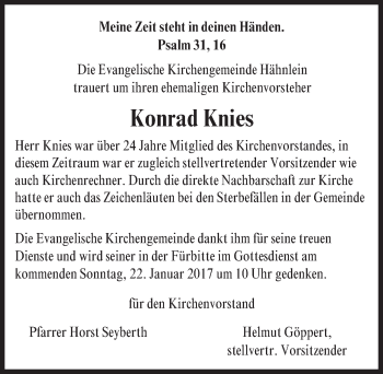 Traueranzeige von Konrad Knies von Trauerportal Echo Online