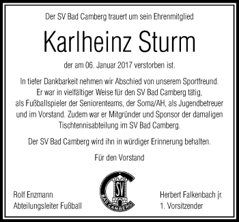Traueranzeige von Karlheinz Sturm von  Camberger Anzeiger