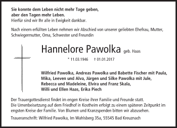 Traueranzeige von Hannelore Pawolka von Trauerportal Rhein Main Presse