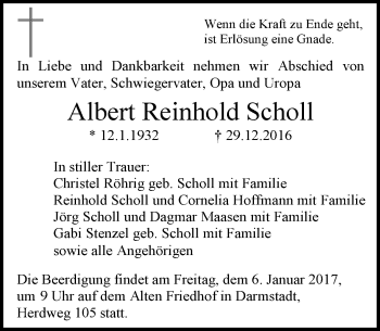Traueranzeige von Albert Reinhold Scholl von Trauerportal Echo Online