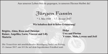 Traueranzeige von Jürgen Fassin von Trauerportal Echo Online