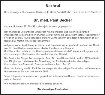 Traueranzeige von Paul Becker von Trauerportal Rhein Main Presse