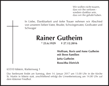 Traueranzeige von Rainer Gutheim von Trauerportal Rhein Main Presse