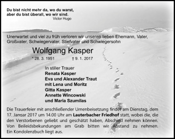 Traueranzeige von Wolfgang Kasper von VRM Trauer