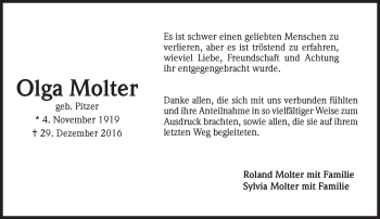 Traueranzeige von Olga Molter von Trauerportal Rhein Main Presse
