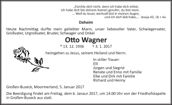 Traueranzeige von Otto Wagner von  Gießener Anzeiger
