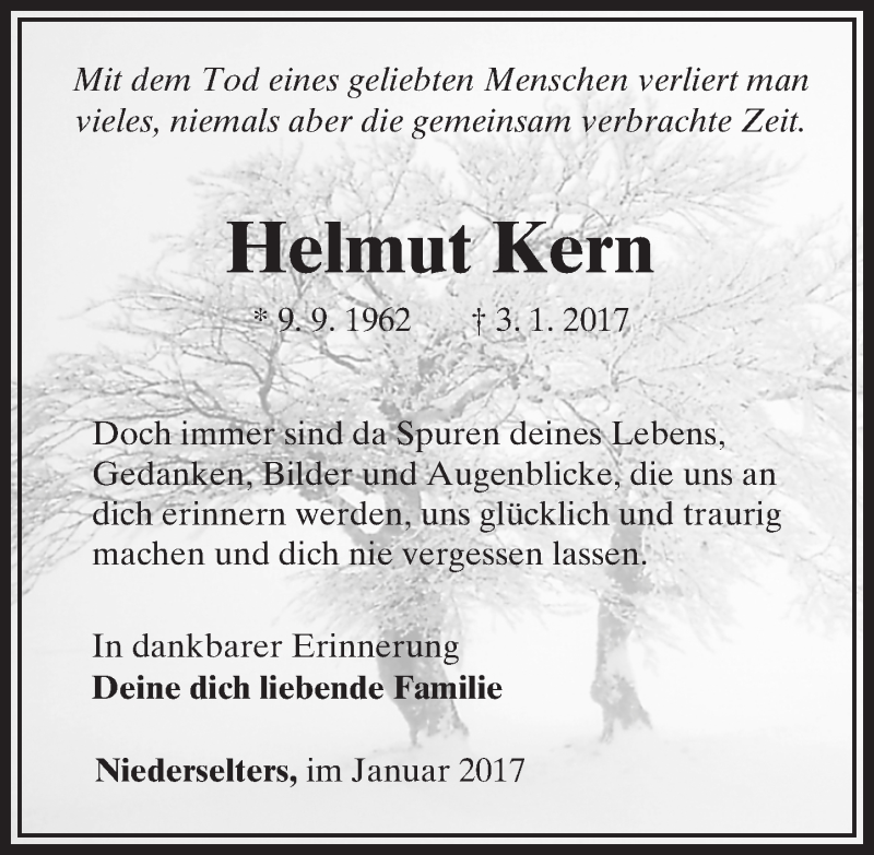  Traueranzeige für Helmut Kern vom 26.01.2017 aus  Camberger Anzeiger