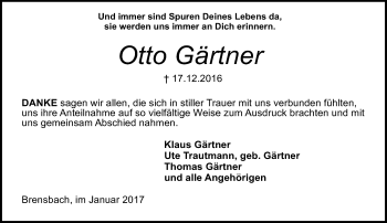 Traueranzeige von Otto Gärtner von Trauerportal Echo Online