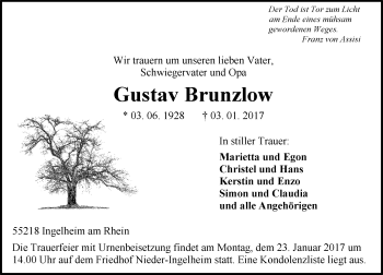 Traueranzeige von Gustav Brunzlow von Trauerportal Rhein Main Presse