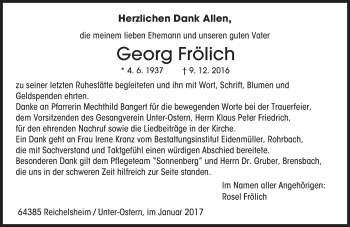 Traueranzeige von Georg Frölich von Trauerportal Echo Online