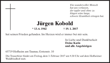 Traueranzeige von Jürgen Kobold von Trauerportal Rhein Main Presse