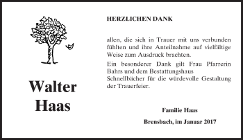 Traueranzeige von Walter Haas von Trauerportal Echo Online