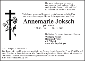 Traueranzeige von Annemarie Joksch von Trauerportal Rhein Main Presse