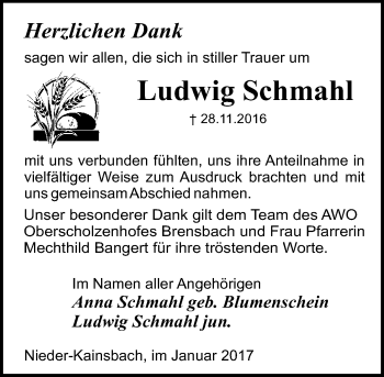 Traueranzeige von Ludwig Schmahl von Trauerportal Echo Online