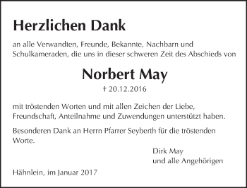 Traueranzeige von Norbert May von Trauerportal Echo Online