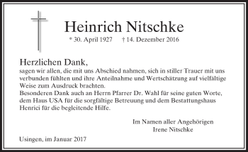 Traueranzeige von Heinrich Nitschke von  Usinger Anzeiger