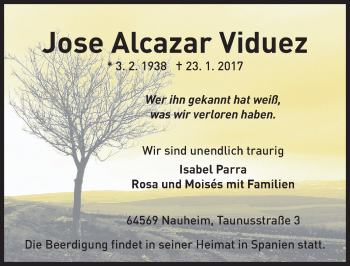 Traueranzeige von Jose Alcazar Viduez von Trauerportal Rhein Main Presse
