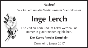 Traueranzeige von Inge Lerch von Trauerportal Echo Online