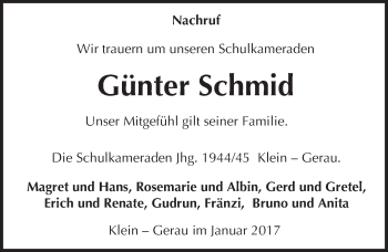 Traueranzeige von Günter Schmid von Trauerportal Echo Online