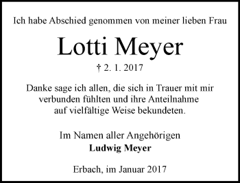 Traueranzeige von Lotti Meyer von Trauerportal Echo Online