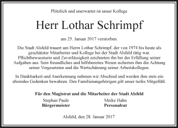 Traueranzeige von Lothar Schrimpf von VRM Trauer