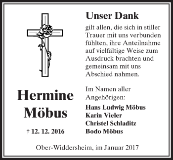 Traueranzeige von Hermine Möbus von  Kreisanzeiger