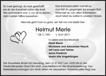 Traueranzeige von Helmut Merle von Trauerportal Rhein Main Presse