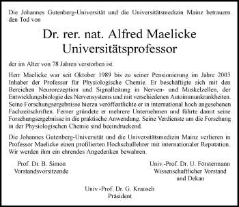 Traueranzeige von Alfred Maelicke von Trauerportal Rhein Main Presse