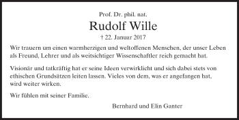 Traueranzeige von Rudolf Wille von Trauerportal Echo Online
