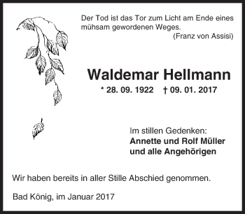 Traueranzeige von Waldemar Hellmann von Trauerportal Echo Online