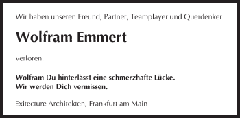 Traueranzeige von Wolfram Emmert von Trauerportal Rhein Main Presse