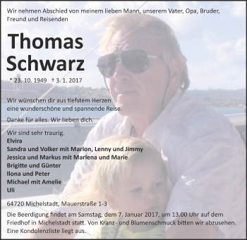 Traueranzeige von Thomas Schwarz von Trauerportal Echo Online