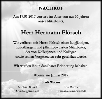 Traueranzeige von Hermann Flörsch von Trauerportal Rhein Main Presse