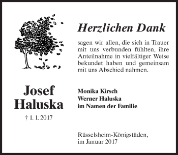 Traueranzeige von Josef Haluska von Trauerportal Rhein Main Presse