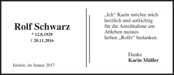 Traueranzeige von Rolf Schwarz von Trauerportal Rhein Main Presse