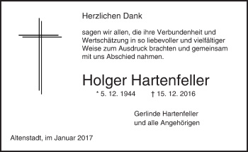 Traueranzeige von Holger Hartenfeller von  Kreisanzeiger