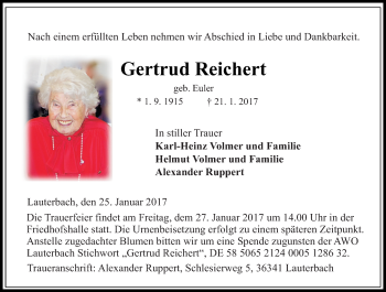 Traueranzeige von Gertrud Reichert von VRM Trauer