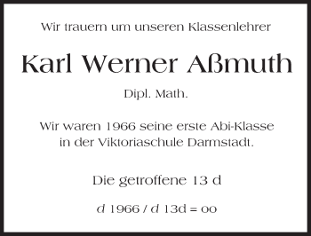 Traueranzeige von Karl Werner Aßmuth von Trauerportal Echo Online