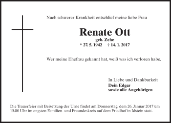 Traueranzeige von Renate Ott von Trauerportal Rhein Main Presse