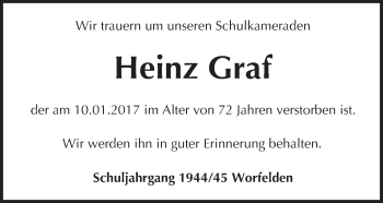 Traueranzeige von Heinz Graf von Trauerportal Echo Online