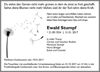 Traueranzeige von Ewald Stumpf von  Gießener Anzeiger