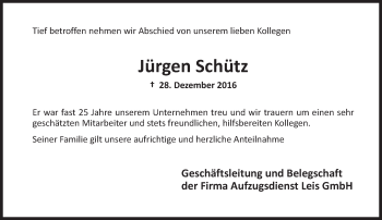 Traueranzeige von Jürgen Schütz von Trauerportal Rhein Main Presse