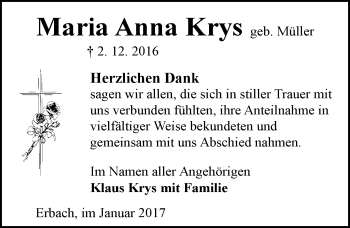 Traueranzeige von Maria Anna Krys von Trauerportal Echo Online