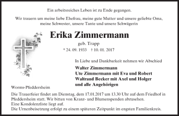 Traueranzeige von Erika Zimmermann von Trauerportal Rhein Main Presse