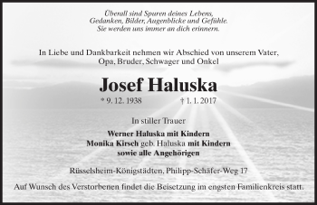 Traueranzeige von Josef Haluska von Trauerportal Rhein Main Presse