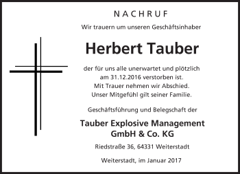 Traueranzeige von Herbert Tauber von Trauerportal Echo Online
