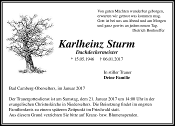 Traueranzeige von Karlheinz Sturm von  Camberger Anzeiger